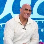 Dwayne Johnson’s white cable knit sweater on Good Morning America