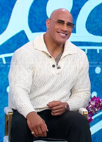 Dwayne Johnson's white cable knit sweater on Good Morning America