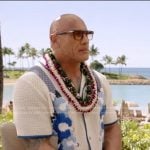 Dwayne Johnson’s white floral knit shirt on Good Morning America