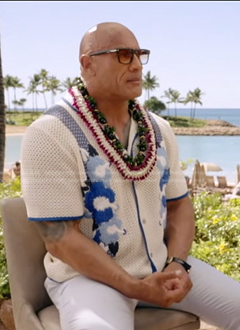 Dwayne Johnson’s white floral knit shirt on Good Morning America