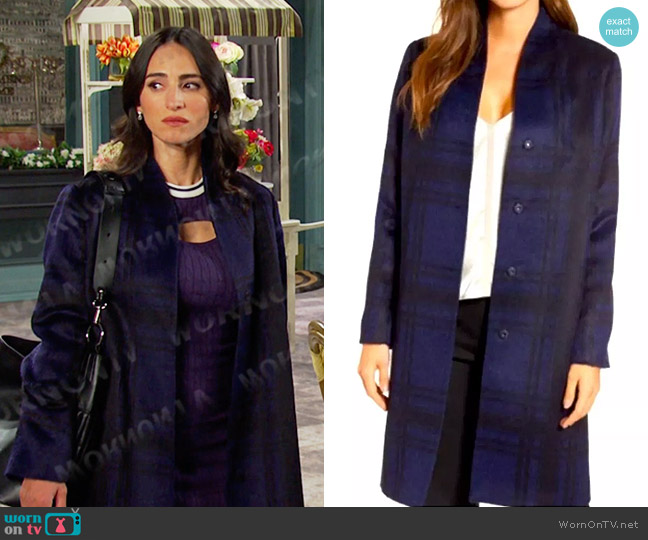 Eileen Fisher Suri Alpaca and Wool Coat in Plaid worn by Gabi Hernandez (Cherie Jimenez) on Days of our Lives