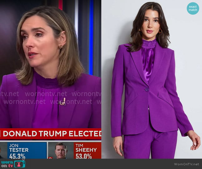 Elie Tahari Panel Single Button Blazer in Berry worn by Margaret Brennan on CBS Mornings