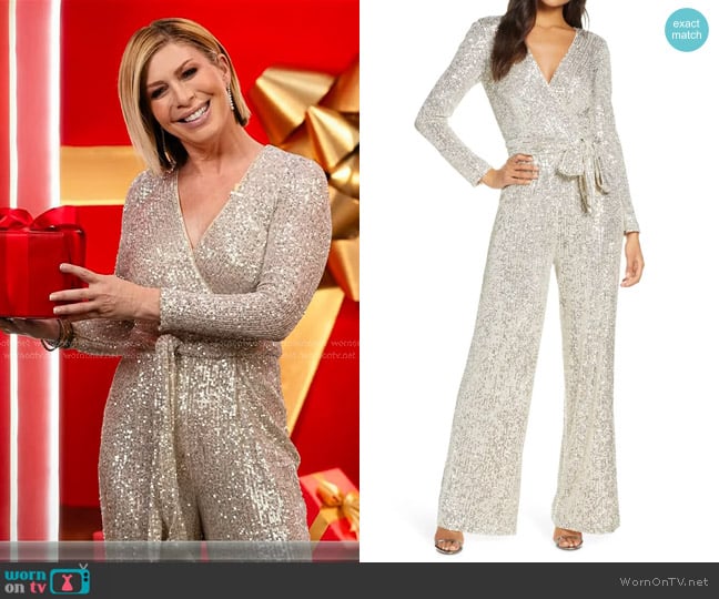 Eliza J Sequin Wrap Front Long Sleeve Jumpsuit worn by Jill Martin on Today