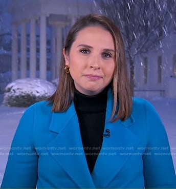 Elizabeth’s blue wrap coat on Good Morning America