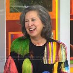 Elizabeth Kahane’s multicolor fringed jacket on Today