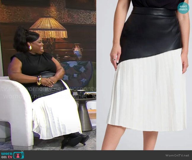 Eloquii Mixed Media Pleated Skirt worn by Danielle Pinnock on CBS Mornings