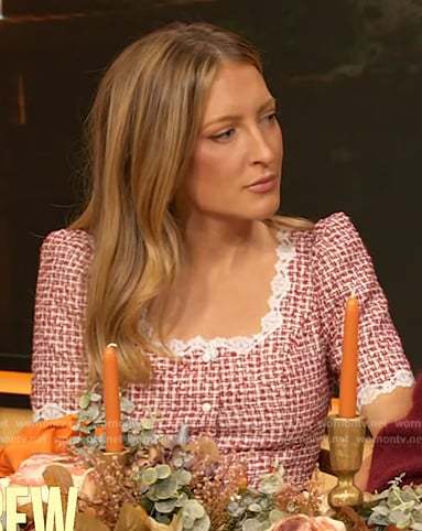 Red embroidered dress on The Drew Barrymore Show