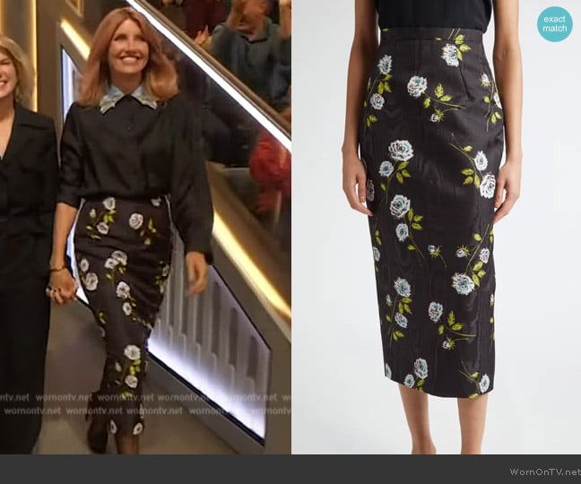 Emilia Wickstead Lorelei Floral Moiré Midi Skirt worn by Sharon Horgan on The Drew Barrymore Show