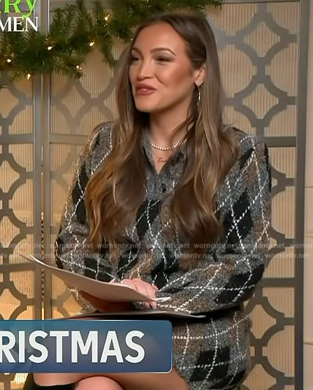 Emily Orozco's argyle sweater and mini skirt on Access Hollywood