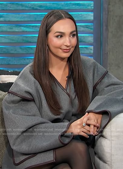 Emily Bear's gray piping jacket on Access Hollywood