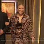 Emily Osment’s tiger stripe jacket and mini skirt on The Drew Barrymore Show