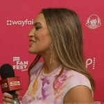 Emily Orozco’s pink floral print mesh dress on Access Hollywood