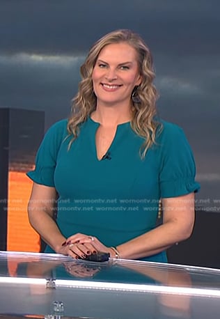 Emily West’s teal v-neck dress on Today