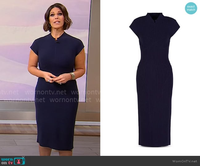 Emporio Armani Mock Neck Ribbed Knit Midi Dress worn by Dana Jacobson on CBS Mornings