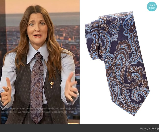 Eton Paisley Silk Classic Tie worn by Drew Barrymore on The Drew Barrymore Show