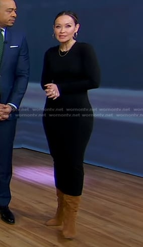 Eva's black long sleeve fitted dress on Good Morning America