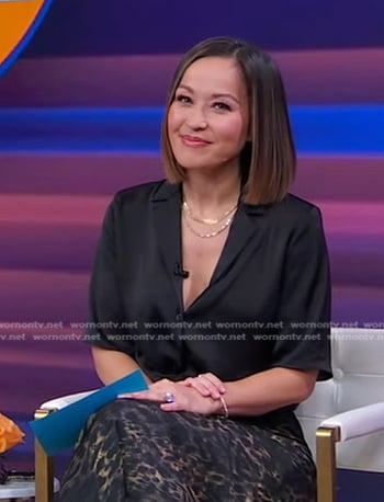 Eva's black shirt and leopard print skirt on Good Morning America