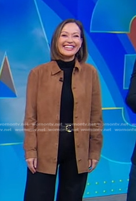 Eva’s brown suede jacket on Good Morning America