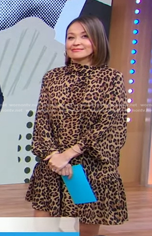 Eva’s leopard tie neck mini dress on Good Morning America