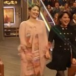 Eve Hewson’s feather trim dress on The Drew Barrymore Show