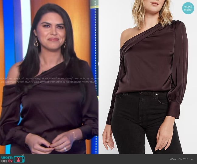 Express Satin Off The Shoulder Draped Top worn by Melissa Adan on Good Morning America