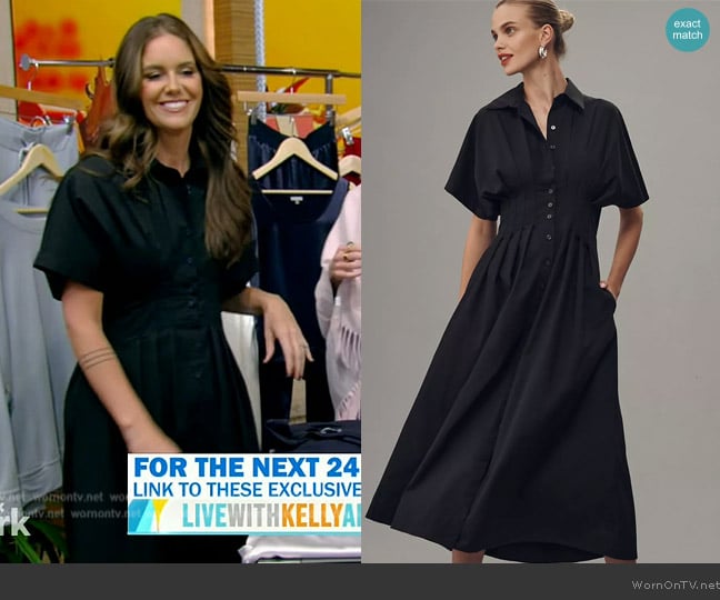 Exquise at Anthropologie The Tobie Button-Front Pleated Shirt Dress worn by Monica Mangin on Live with Kelly and Mark