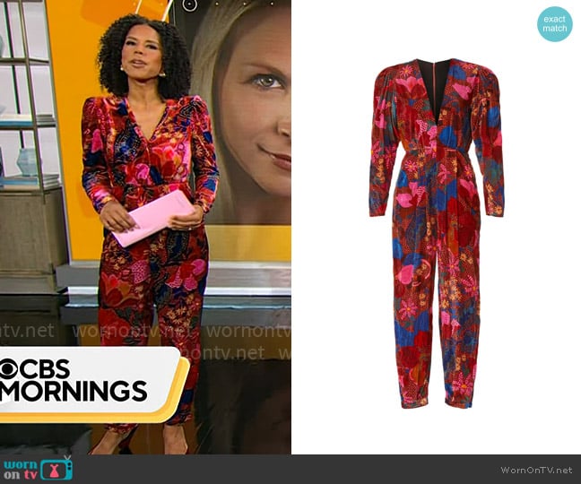 FARM Rio Snake Garden Jumpsuit worn by Adriana Diaz on CBS Mornings