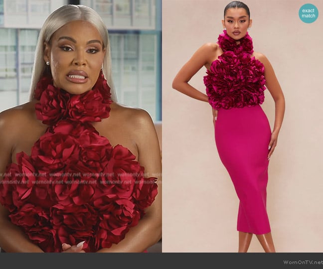 Fashion Nova Evelyn Flower Bandage Midi Dress worn by Mia Thornton on The Real Housewives of Potomac