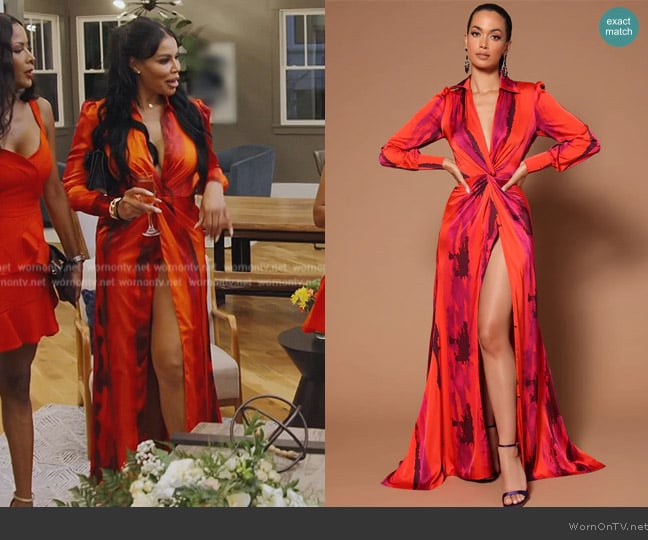 Fashion Nova Gabriella Long Sleeve Maxi Dress worn by Mia Thornton on The Real Housewives of Potomac