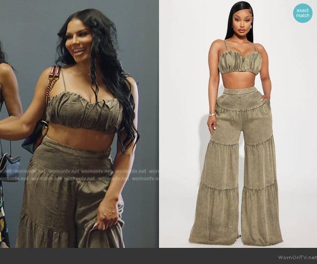 Fashion Nova Olivia Washed Pant Set worn by Mia Thornton on The Real Housewives of Potomac