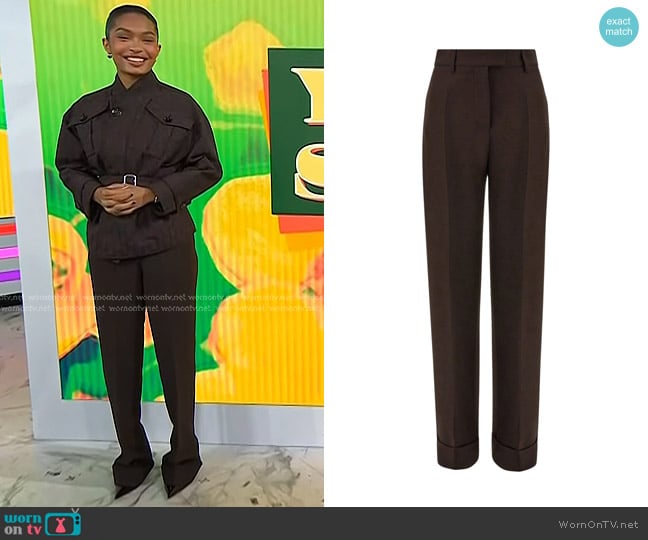 Ferragamo Turn-up Tailored Trousers worn by Yara Shahidi on Today