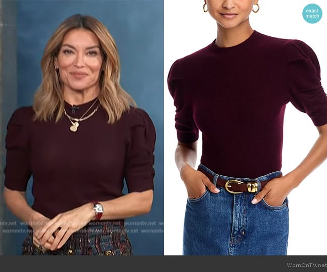 Frame Ruched Puff Sleeve Sweater worn by Kit Hoover on Access Hollywood