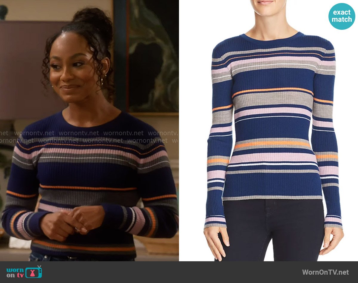 Frame Striped Rib-Knit Top worn by Nina (Tetona Jackson) on Poppas House