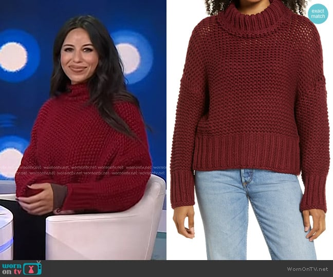 Free People My Only Sunshine Sweater in Maroon worn by Naz Perez on Today