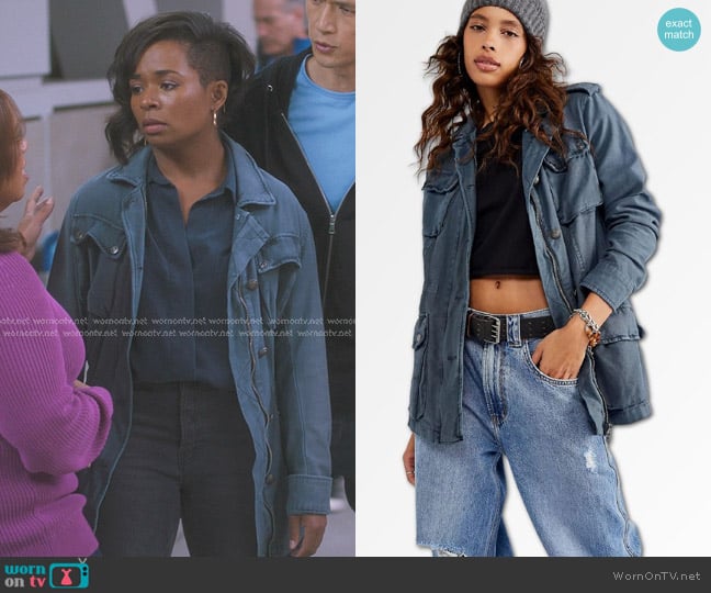 Free People Not Your Brother's Surplus Jacket in Deep Sea worn by Simone Griffith (Alexis Floyd) on Greys Anatomy