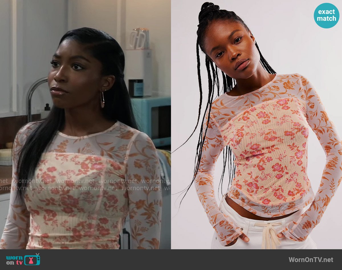 Trina’s floral mesh top on General Hospital