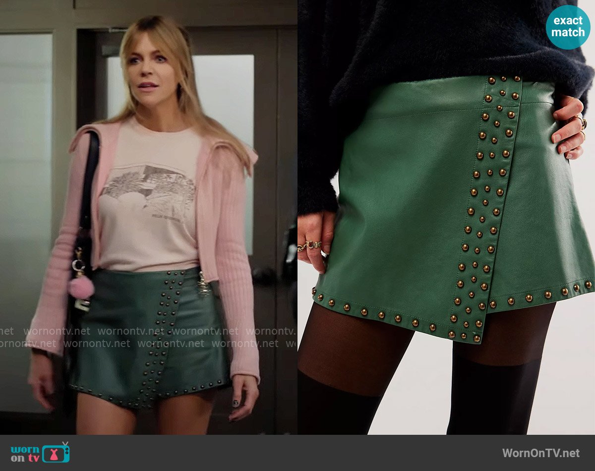 Free People Emmy Mini Studded Skort in Dried Pine worn by Morgan Gillory (Kaitlin Olson) on High Potential