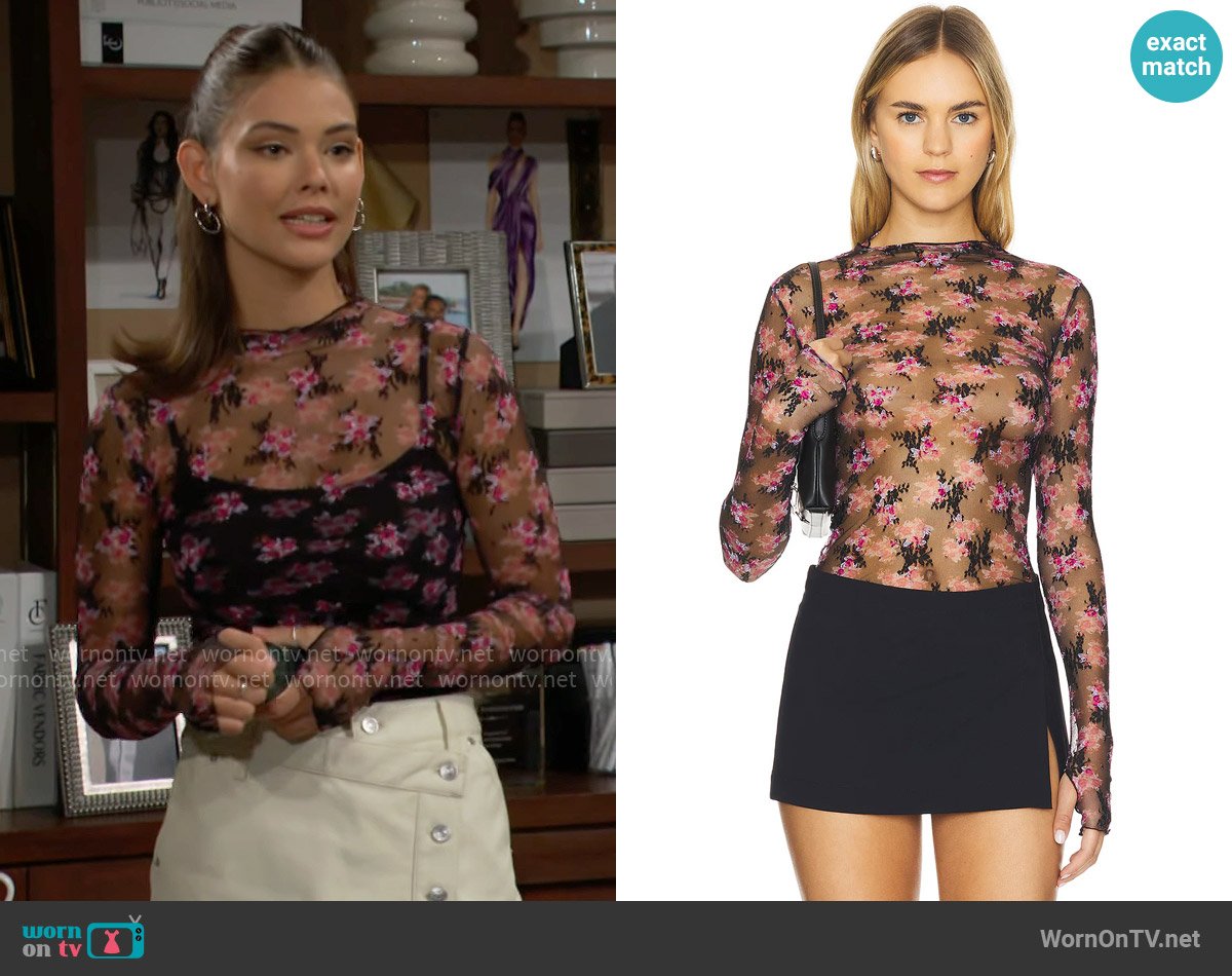 Free People Printed Lady Lux Layering Top In Black Combo worn by Electra Forrester (Laneya Grace) on The Bold and the Beautiful