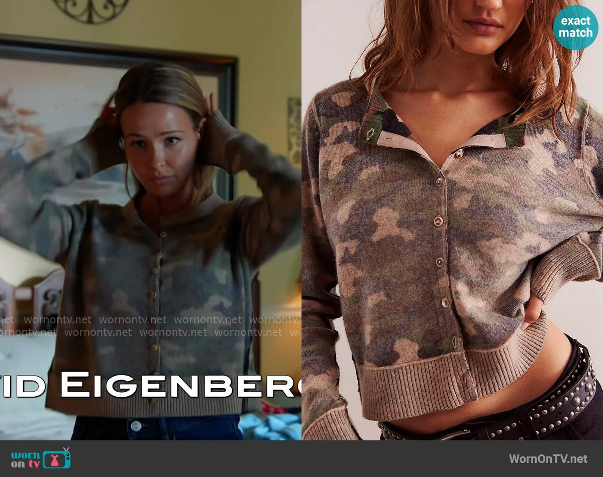 Free People Nocturnal Patterned Cardi in Army Combo worn by Lyla Novak (Jocelyn Hudon) on Chicago Fire