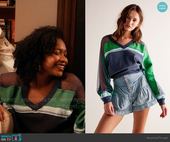 Free People Roadside Tee in Dark Denim Combo worn by Delilah (Laya DeLeon Hayes) on The Equalizer