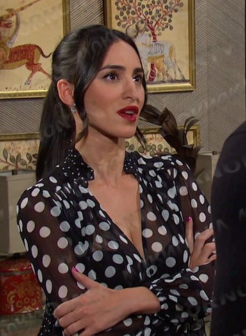 Gabi's black polka dot blouse on Days of our Lives