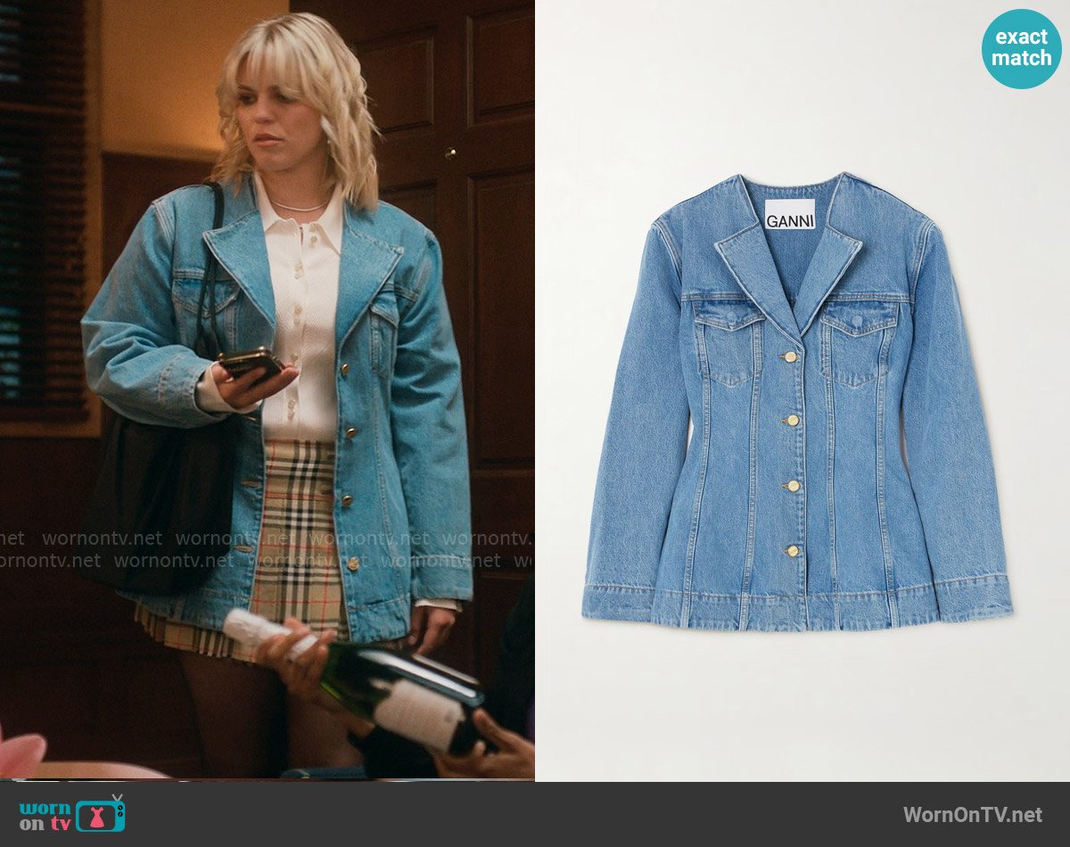 Ganni Angi Denim Blazer worn by Leighton Murray (Reneé Rapp) on The Sex Lives of College Girls