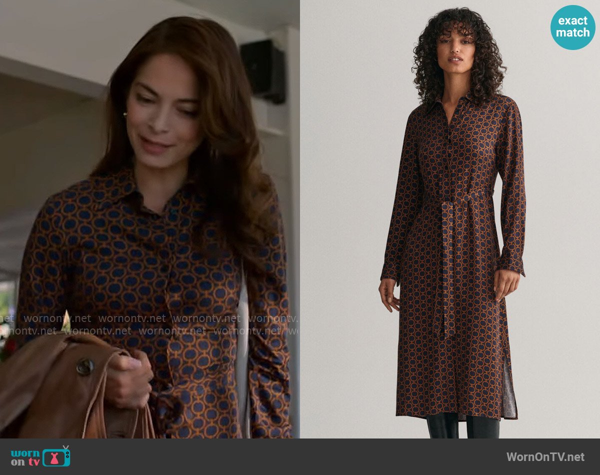 Gant Slim Fit Geometric Shirt Dress worn by Cassandra Lee (Kristin Kreuk) on Murder in a Small Town