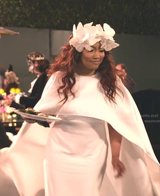 Garcelle's white cape gown on The Real Housewives of Beverly Hills