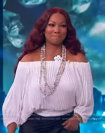 Garcelle Beauvais’s white off shoulder top on The Jennifer Hudson Show