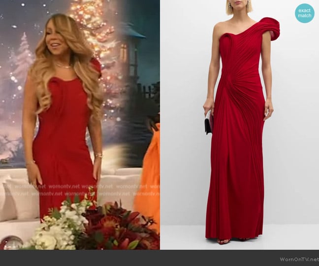 Gaurav Gupta Sculpted One-Shoulder Jersey Gown worn by Mariah Carey on The Drew Barrymore Show