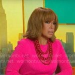 Gayle King’s pink and red sweater dress on CBS Mornings