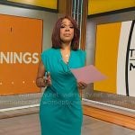 Gayle King’s turquoise cowl neck dress on CBS Mornings