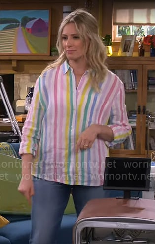 Gemma's pastel rainbow stripe shirt on The Neighborhood