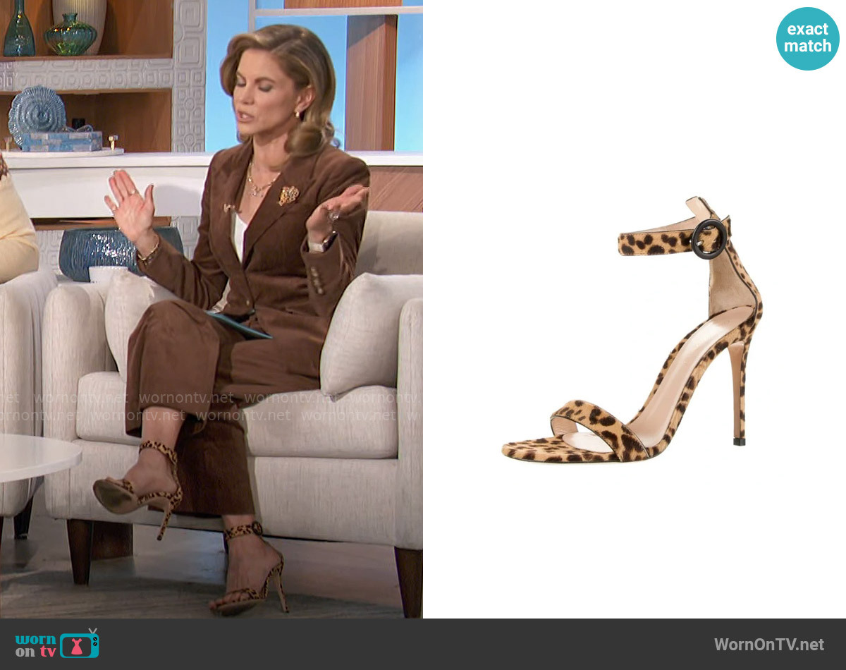 Gianvito Rossi Animal Print Pony Hair Portofino Heels worn by Natalie Morales on The Talk